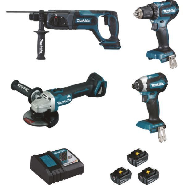 Ensemble de 4 machines 18 V Li-ion 5 AH (DGA504 DDF485 DHR241 DTD153)
