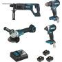 Ensemble de 4 machines 18 V Li-ion 5 AH (DGA504 DDF485 DHR241 DTD153)