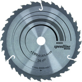 Lame scie circulaire Speedline Bois 190x20/16x2,6mm , 24D