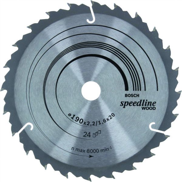 Lame scie circulaire Speedline Bois 190x20/16x2,6mm , 24D