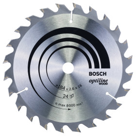 Lame scie circulaire Optiline Bois 184x16x2,6mm , 24D