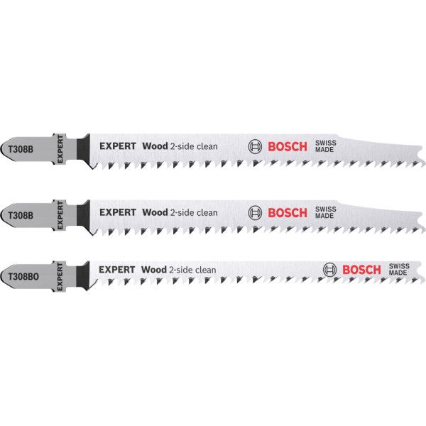 Kit 3 Lames scie sauteuse EXPERT Sans éclat Bois 117mm 2x T308B, 1x T308BO