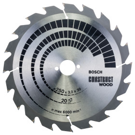 Lame scie circulaire Bois de construction 250x30x3,2mm , 20D