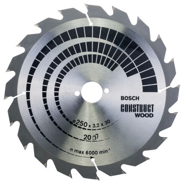 Lame scie circulaire Bois de construction 250x30x3,2mm , 20D
