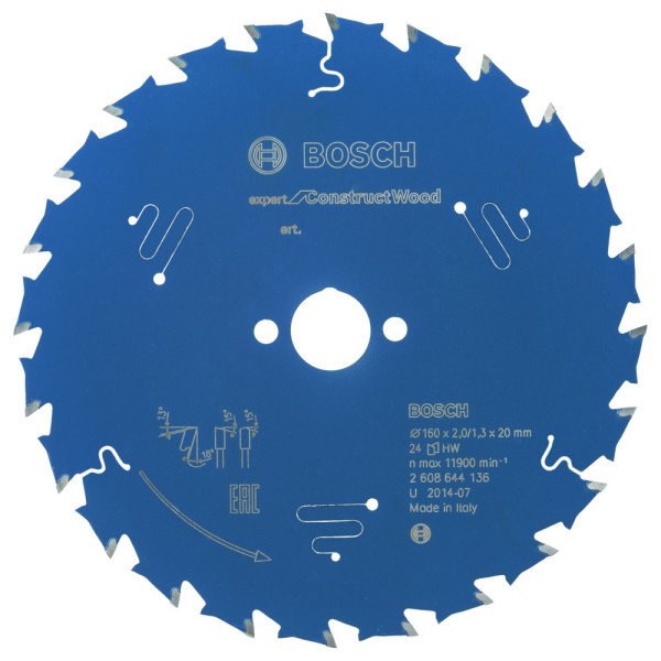 Lame de scie circulaire Expert for Construct Wood 160 x 20 x 2,0 mm, 24