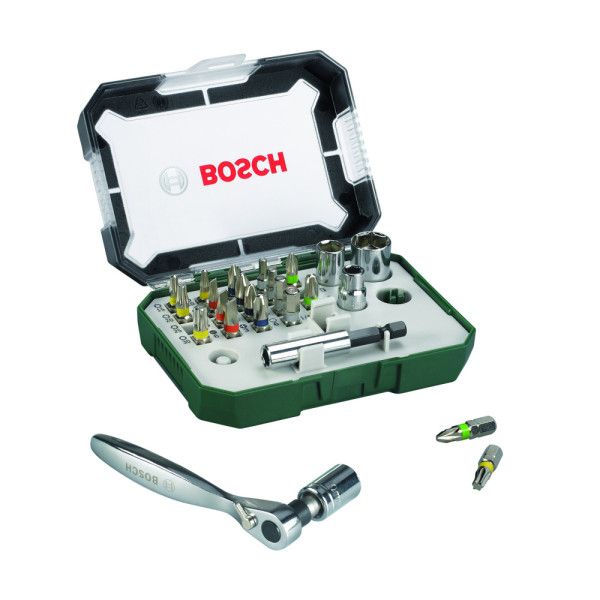 Set d’embouts de vissage + cliquet, 26 pièces