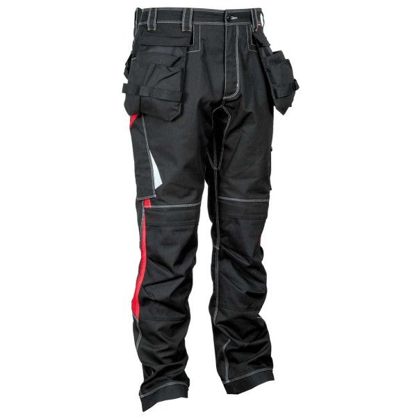 Pantalon multipoches polyester coton noir et rouge Leiria