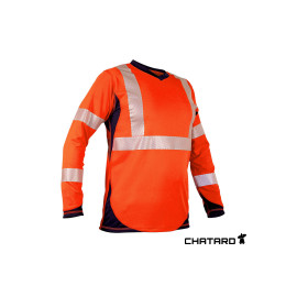 Tee-shirt manches longues haute visibilité orange fluo et marine Futuna Protect