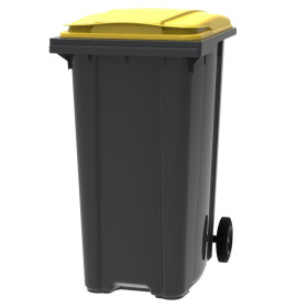 Bac poubelle à déchets 2 roues 360 litres gris couvercle jaune