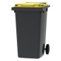 Bac poubelle à déchets 2 roues 240 litres gris couvercle jaune