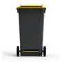 Bac poubelle à déchets 2 roues 240 litres gris couvercle jaune
