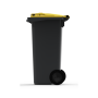 Bac poubelle à déchets 2 roues 120 litres gris couvercle jaune