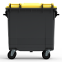 Bac poubelle à déchets 4 roues 770 litres gris avec tourillons couvercle jaune