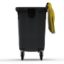 Bac poubelle à déchets 4 roues 770 litres gris avec tourillons couvercle jaune
