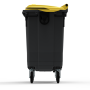 Bac poubelle à déchets 4 roues 770 litres gris avec tourillons couvercle jaune