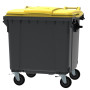 Bac poubelle à déchets 4 roues 1100 litres gris avec tourillons couvercle jaune