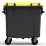 Bac poubelle à déchets 4 roues 1100 litres gris avec tourillons couvercle jaune