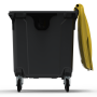 Bac poubelle à déchets 4 roues 1100 litres gris avec tourillons couvercle jaune