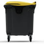 Bac poubelle à déchets 4 roues 1100 litres gris avec tourillons couvercle jaune