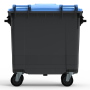 Bac poubelle à déchets 4 roues 770 litres gris avec tourillons couvercle bleu