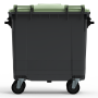 Bac poubelle à déchets 4 roues 770 litres gris avec tourillons couvercle vert