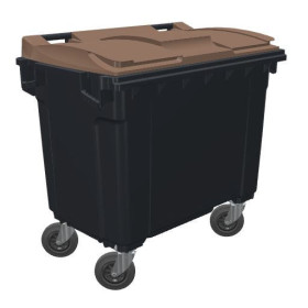 Bac poubelle à déchets 4 roues 770 litres gris avec tourillons couvercle marron