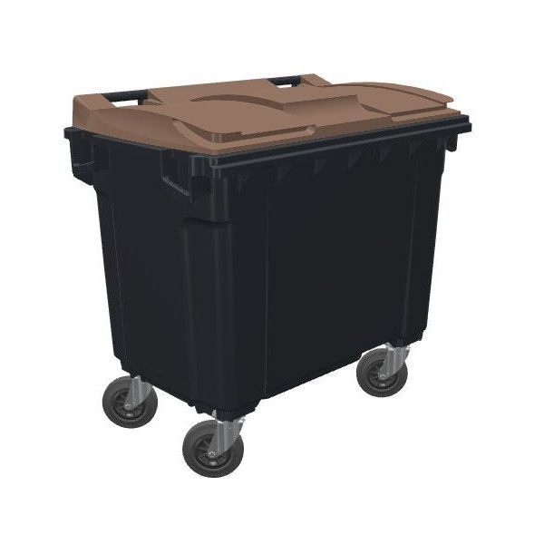 Bac poubelle à déchets 4 roues 770 litres gris avec tourillons couvercle marron