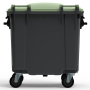 Bac poubelle à déchets 4 roues 1100 litres gris avec tourillons couvercle vert