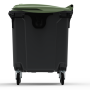 Bac poubelle à déchets 4 roues 1100 litres gris avec tourillons couvercle vert