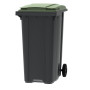 Bac poubelle à déchets 2 roues 360 litres gris couvercle vert