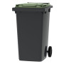 Bac poubelle à déchets 2 roues 240 litres gris couvercle vert