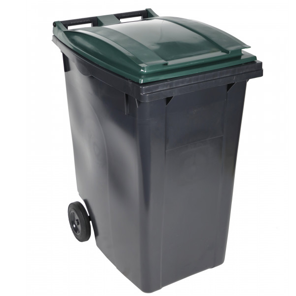 Bac poubelle à déchets 2 roues 140 litres gris couvercle vert