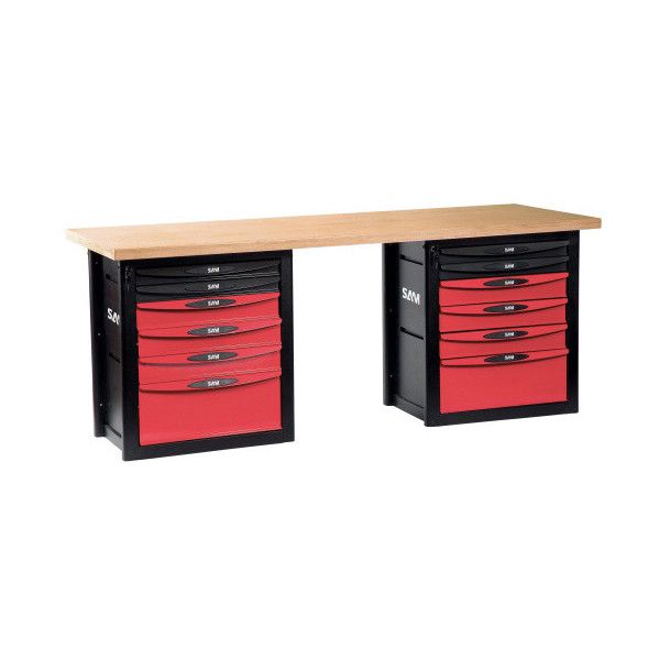 ETABLI ATELIER - PLATEAU BOIS 2 METRES - 2 COFFRES 6 TIROIRS - SAM 2012-PM