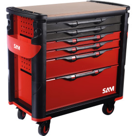 SERVANTE 41 - XL - 6 TIROIRS - ROUGE - PLATEAU BOIS - SAM 416-BXL