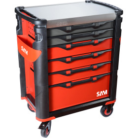 SERVANTE 41 - 6 TIROIRS - ROUGE - PLATEAU INOX - SAM 416H