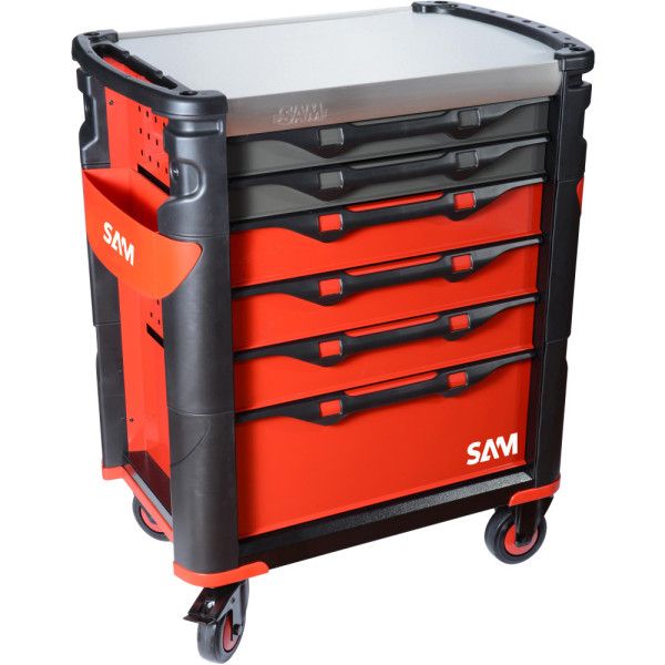 SERVANTE 41 - 6 TIROIRS - ROUGE - PLATEAU INOX - SAM 416H