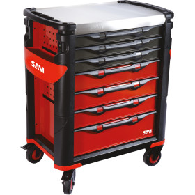 SERVANTE 41 - 7 TIROIRS - ROUGE - PLATEAU INOX - SAM 417H
