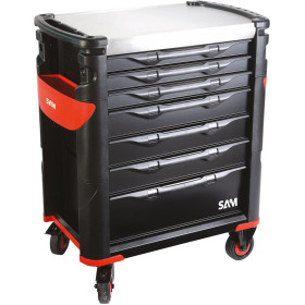 SERVANTE 41 - 7 TIROIRS - NOIRE - PLATEAU INOX - SAM 417HK