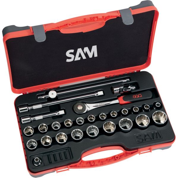 DOUILLES ET ACCESSOIRES 1/2'' - CLIQUET PUSH - COFFRET DE 27 - SAM 75-S27PA