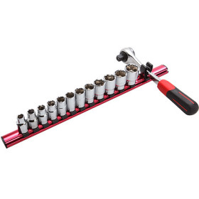 DOUILLES ET CLIQUET 1/2'' EN MM SUR RACK AIMANTE - JEU DE 13 - SAM 75-SH13N