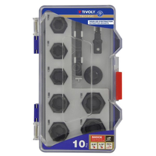 10 pièces -7 douilles d'extraction entrainement 3/8" Ø 10 à 19mm + accessoires -IMPACT