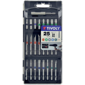 25 pièces -24 embouts longs special vis securité bagués + 1 porte-embout