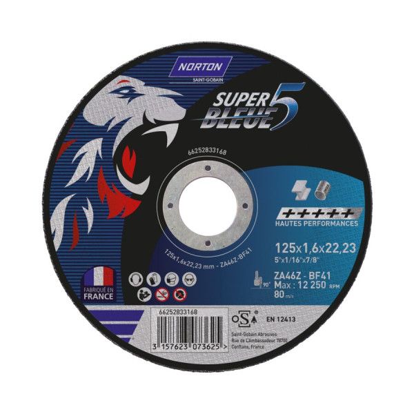 Disque de tronçonnage ultra mince pour acier & inox 125x1.6x22.23mm Norton SUPER BLEUE 5
