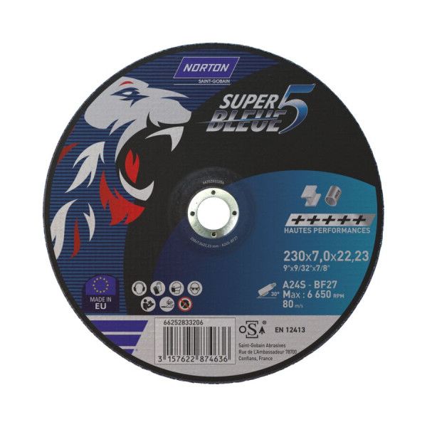 Disque d'ébarbage pour acier & inox 230x7x22.23mm Norton SUPER BLEUE 5