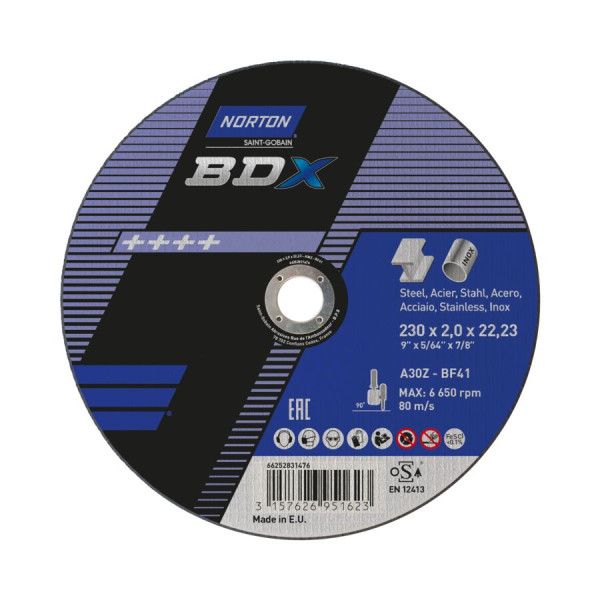 Disque de tronçonnage pour acier & inox 230x2.5x22.23mm Norton BDX