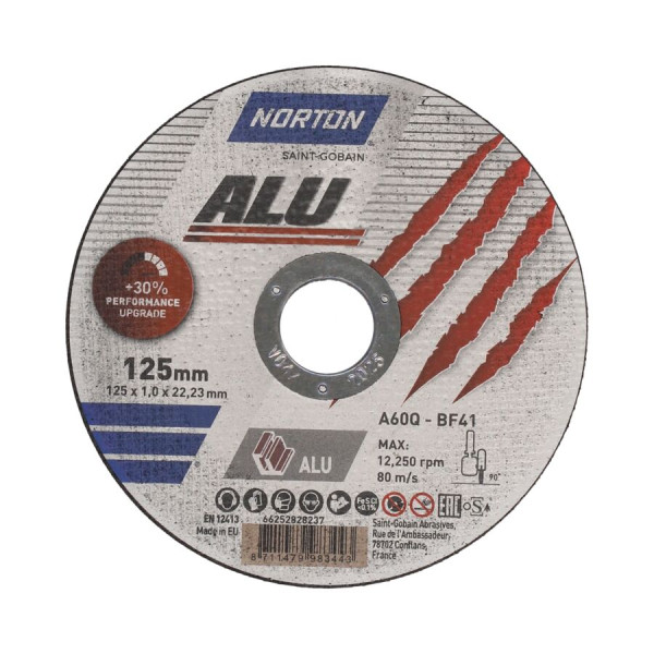 Disque de tronçonnage ultra mince pour aluminium 125x1x22.23mm Norton ALU