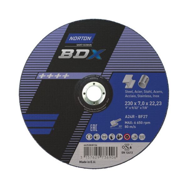 Disque d'ébarbage pour acier & inox 230x6.4x22.23mm Norton BDX