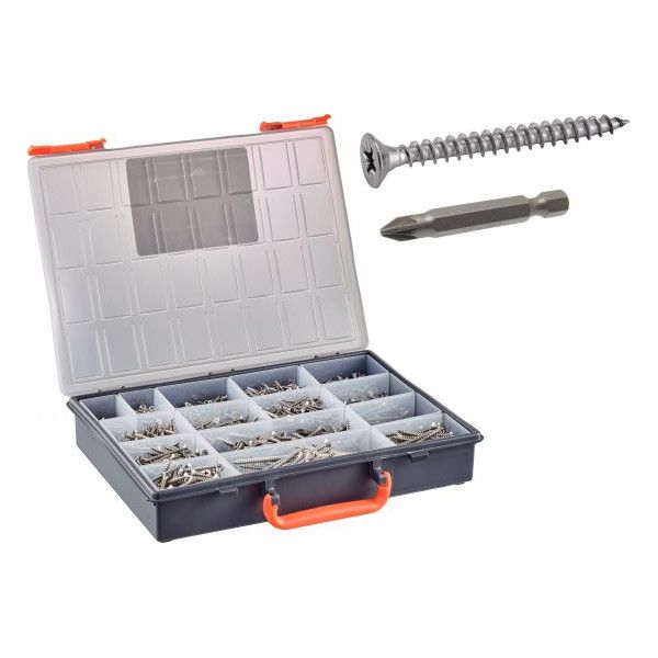 COFFRET PACKPRO VIS POUR BOIS AGGLOMERE TETE FRAISEE POZIDRIVE INOX A2