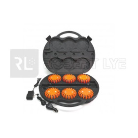 Kit 6 balises de signalisation magnétiques à Leds orange avec valise de rangement - IP67