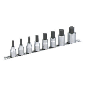 Jeu de 8 douilles tournevis monobloc 1/2" sur rack de rangement